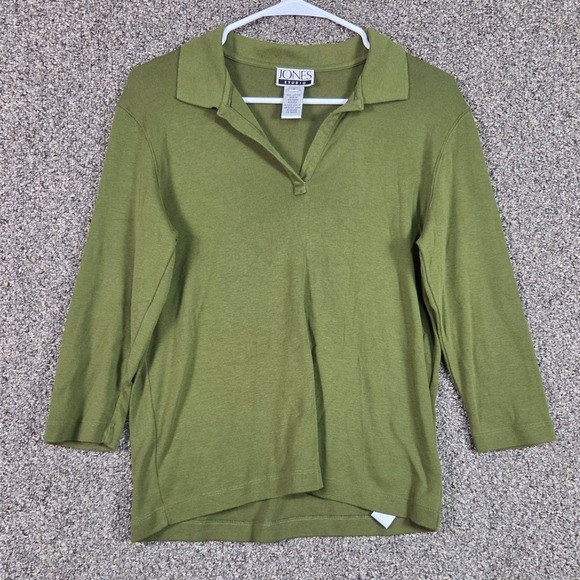 Jones Studio Tops - Jones Studio Polo Shirt Womens Medium Green 3/4 Sleeve Cotton Split Neck Ribbed
